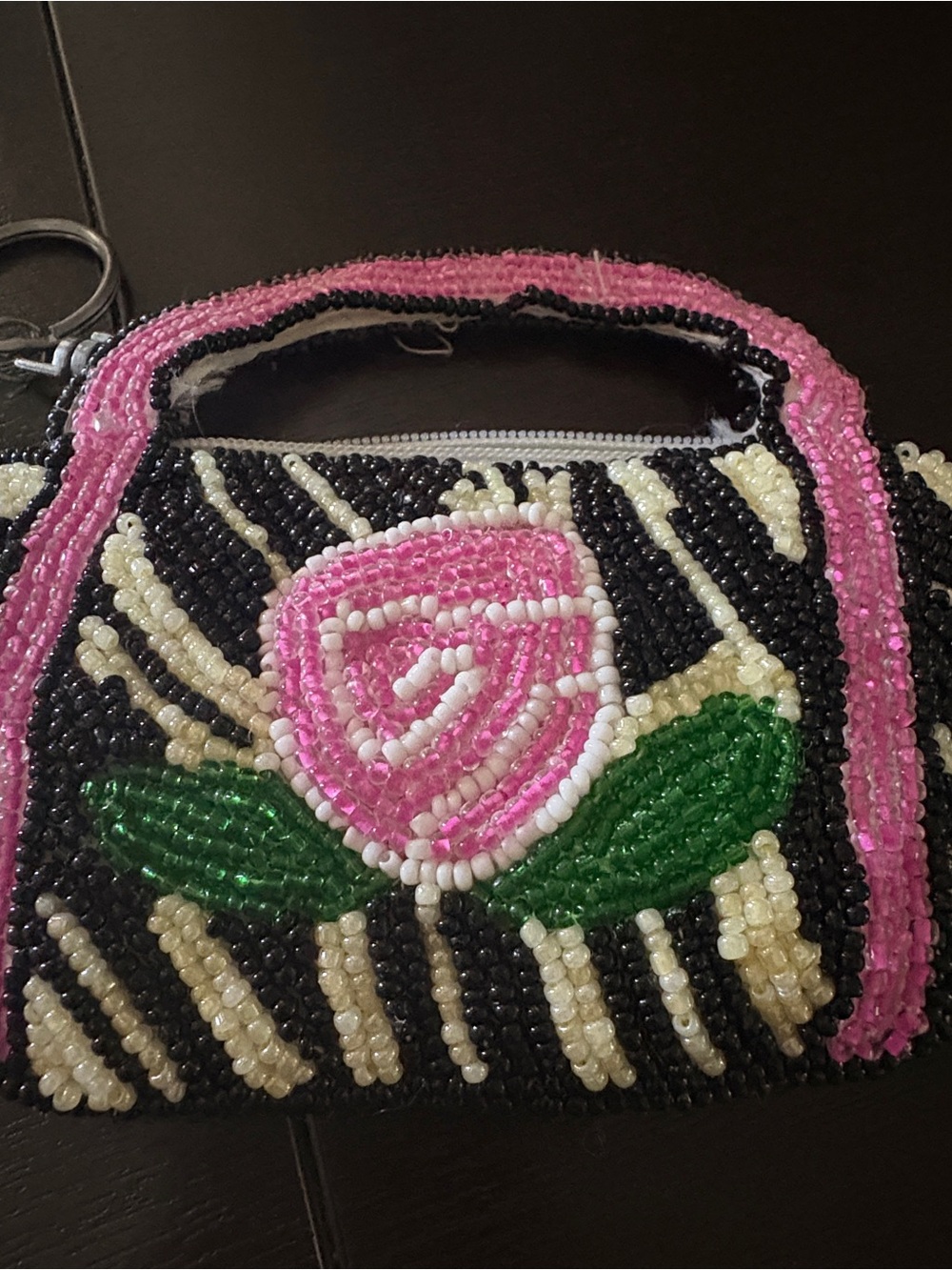 Beaded Pink Rose Accent Women’s Change Purse
